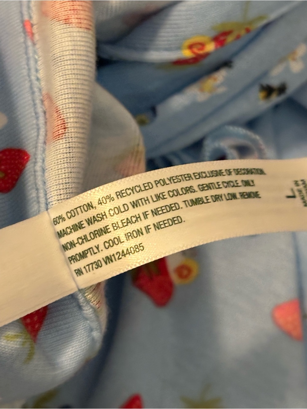 Light Blue Strawberry Print 3 piece Short & Pant Pajama Loungewear Set Large - Picture 3 of 5